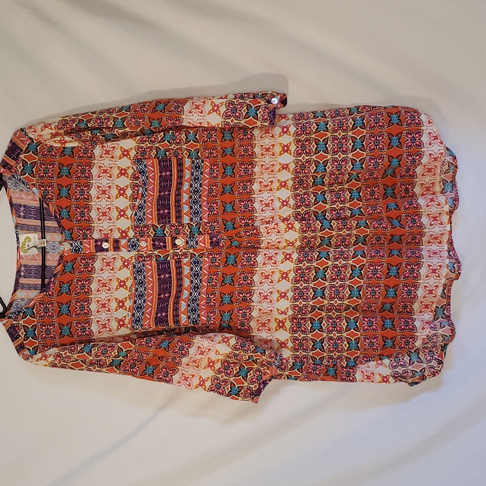 Plus Size Anthropologie Fig and Flower Long Blouse Womens 1X Floral Pockets
